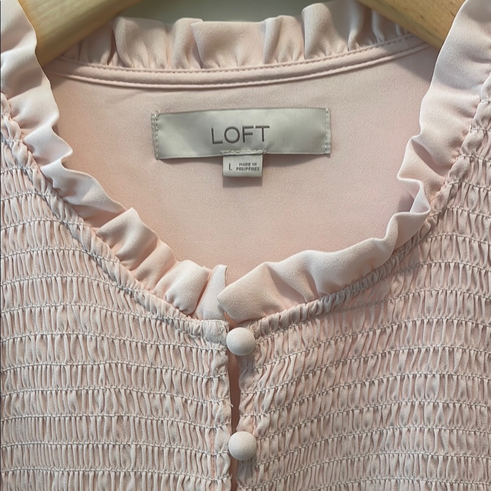 NWOT LOFT Pink Ruffled Blouse